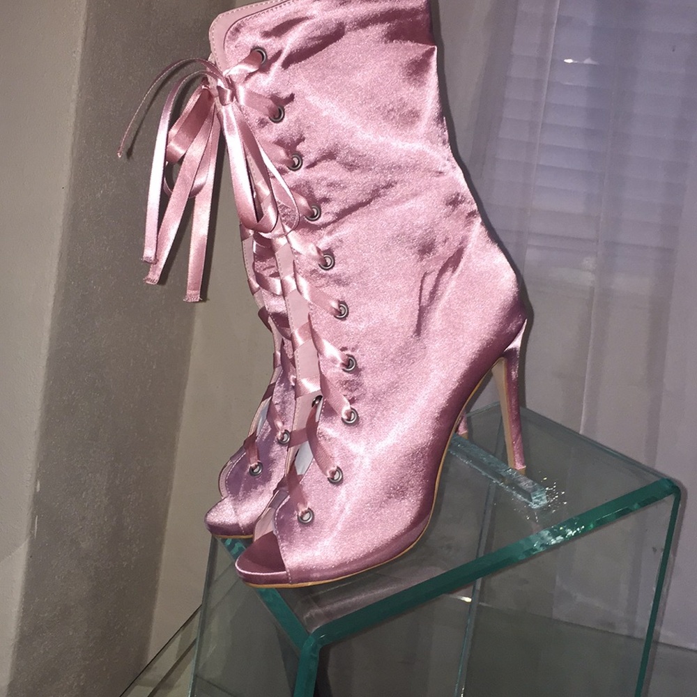 Pink satin booties